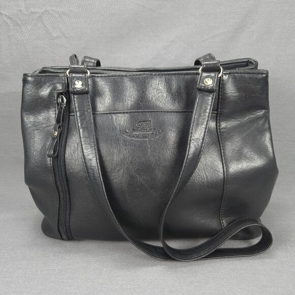 TR Bentley International Handbags - TR Bentley Black Faux Leather Tote Shoulder Bag Zip Pocket